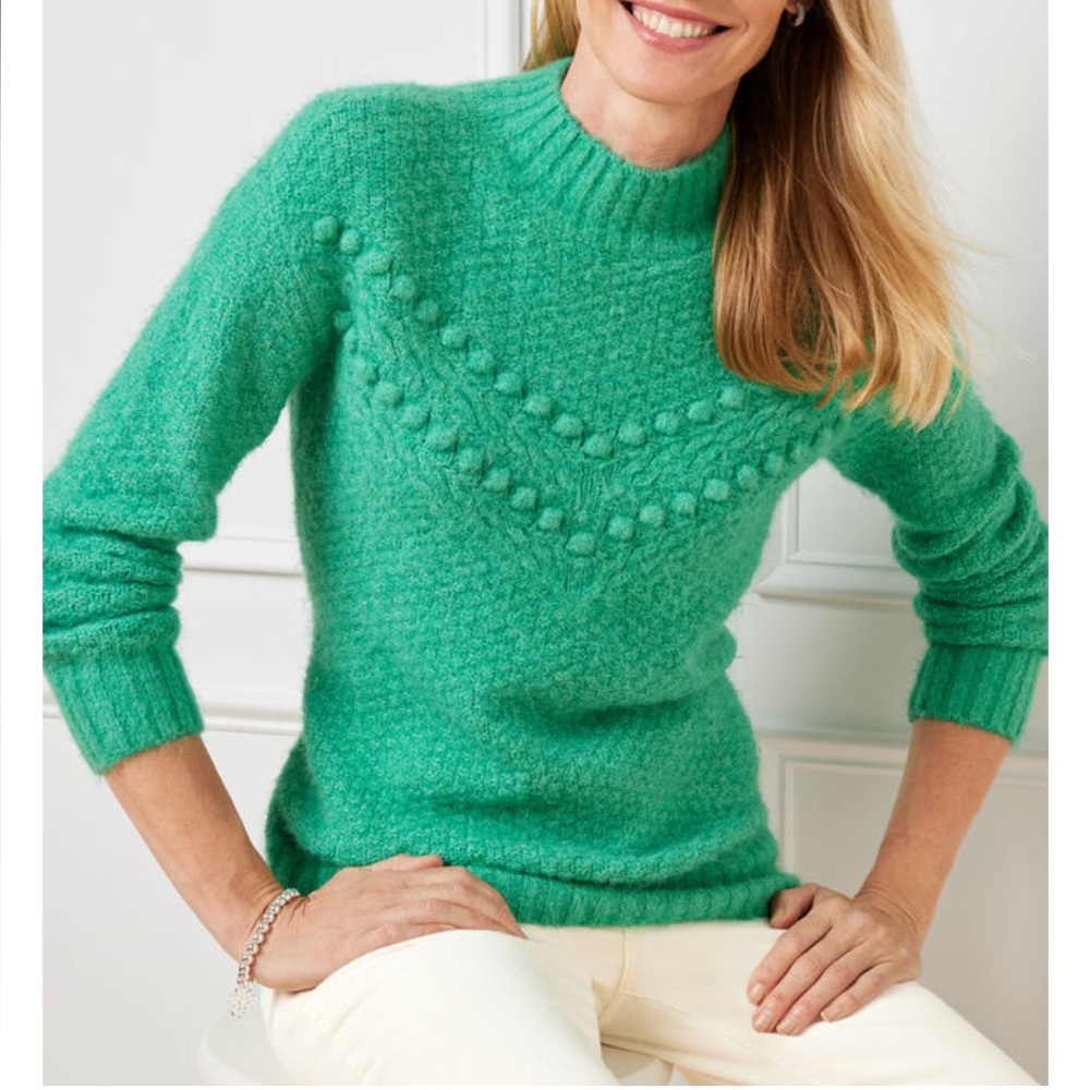 Talbots Teal Chevron Mock Turtleneck Sweater